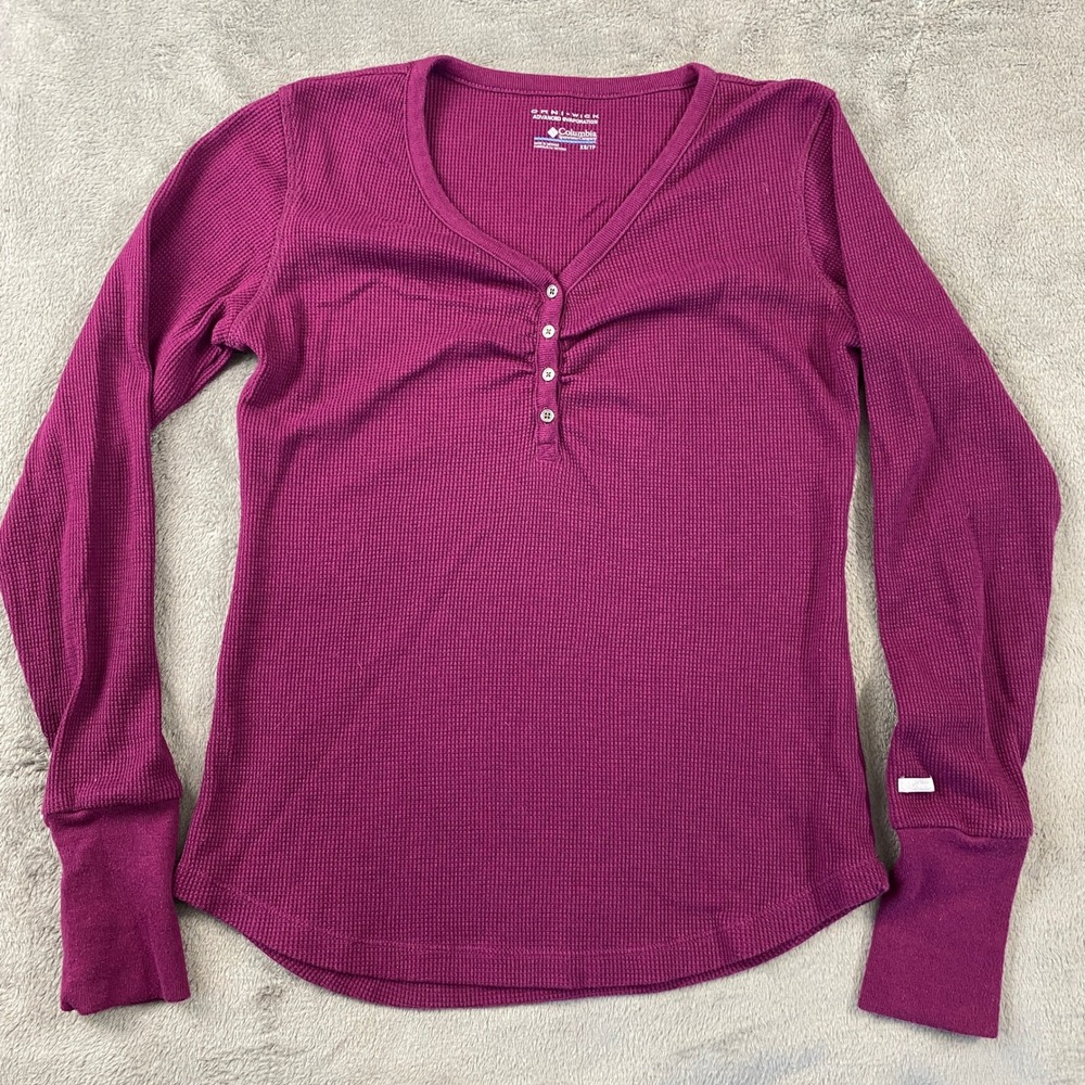 Columbia Henley Women XS Purple Omni-Wick Waffle Knit Long Sleeve Outdoor Hiking